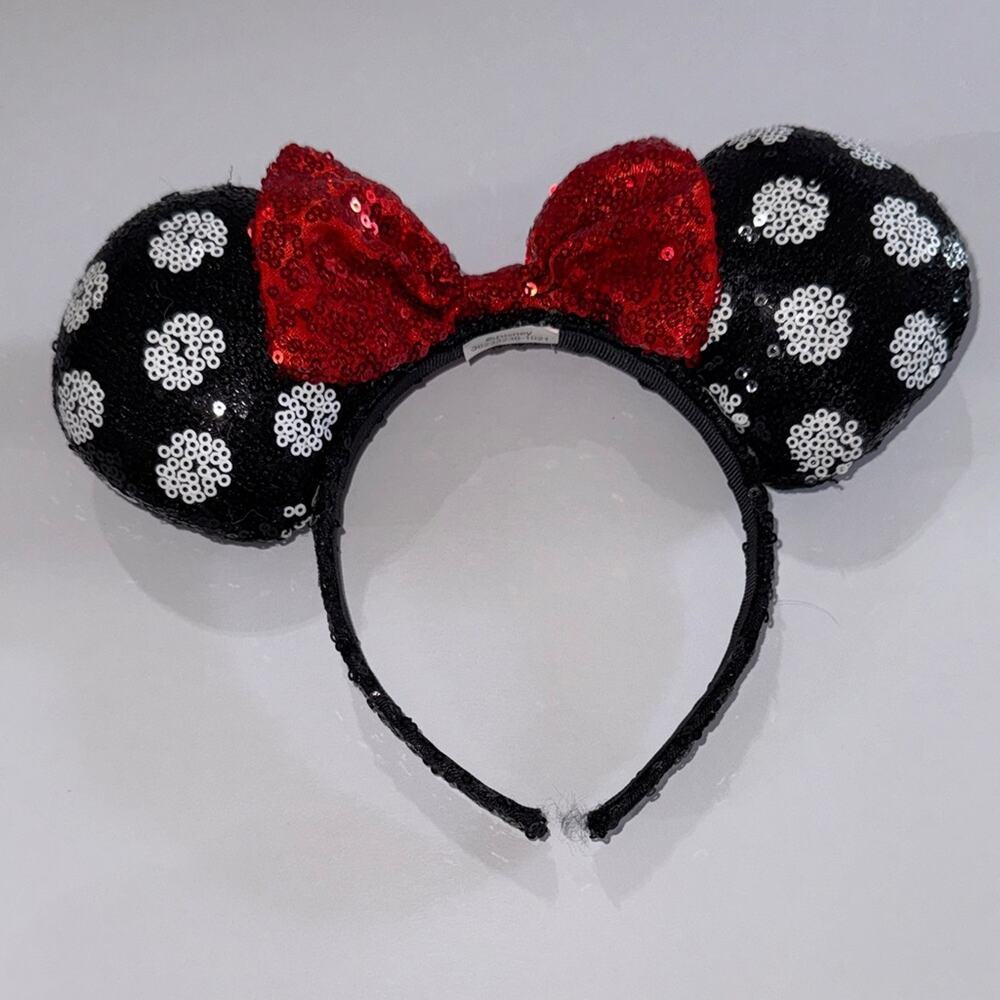 Disney Sequin Polka Dot Ears with Red Bow Headband